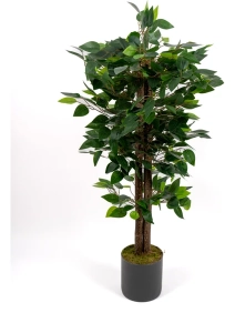 Gri Saksıda 100 cm Yoğun Yapraklı Gerçekçi Yapay Benjamin Ağacı